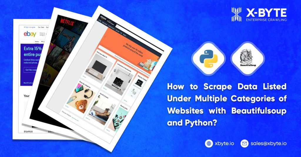 how to scrape data listed under multiple categories of websites with beautifulsoup and python